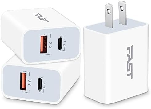 USB C Charger Block Fast Charging, 20W 3-Pack Dual Port PD Plug Power Adapter